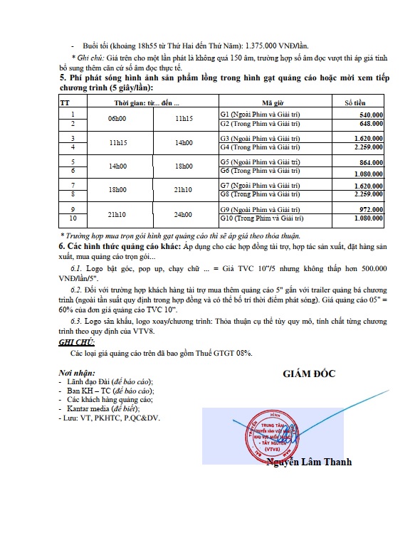 báo giá quảng cáo tvc trên vtv8 trang 6